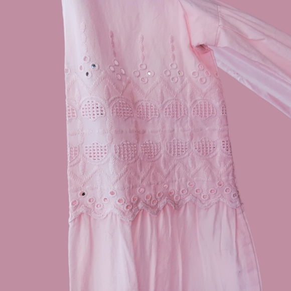 Cat & Jack Girl's Pink Eyelet Long Sleeve Blouse - Picture 1 of 9